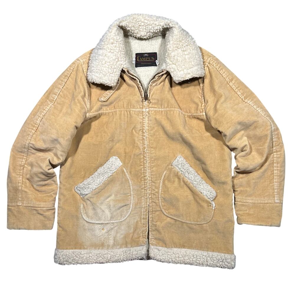 Vintage Campus Corduroy Jacket Size 44 Ideal Zip Made In USA Sherpa Lined
